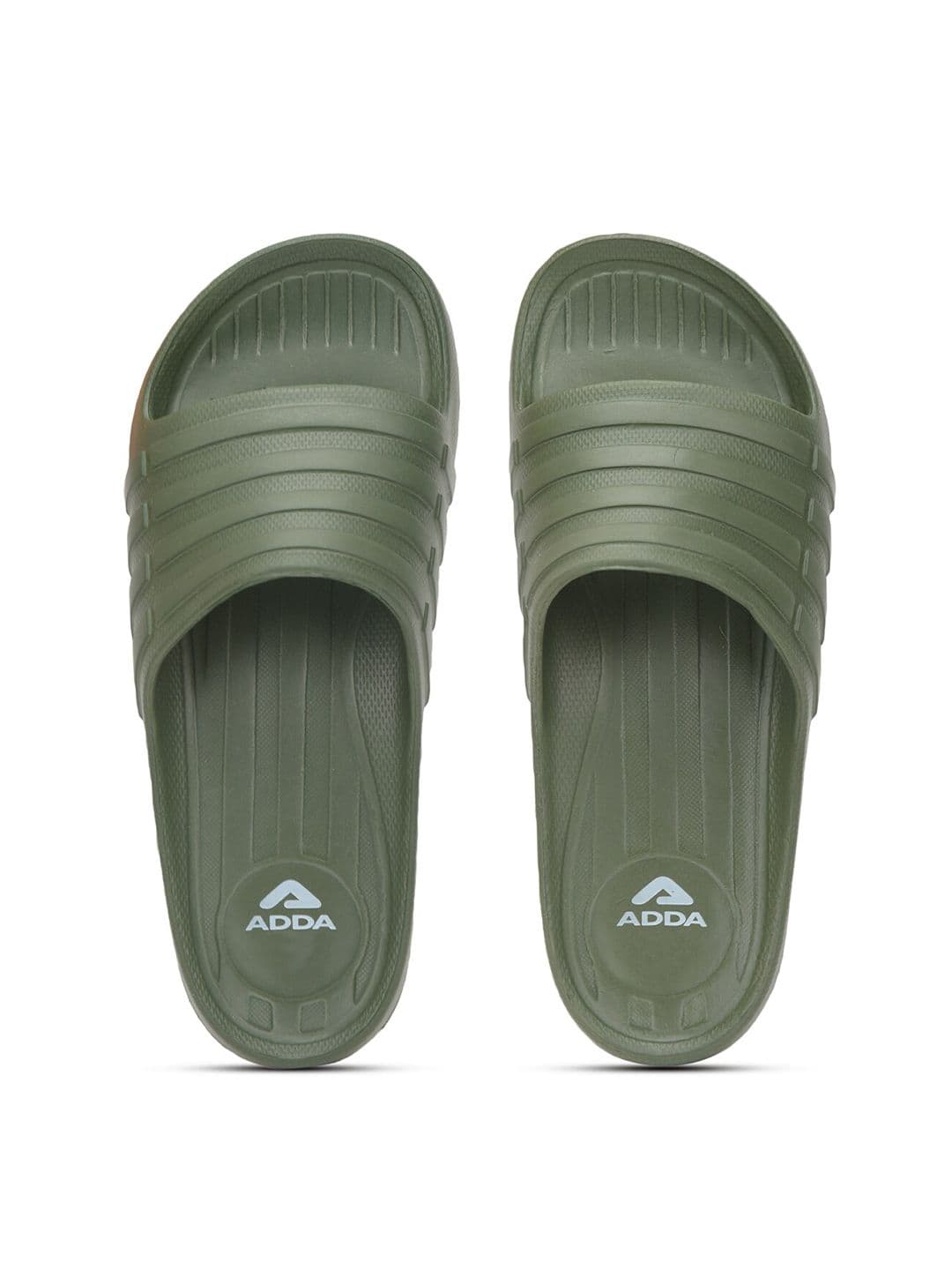 Adda Men Olive Green Striped Rubber Sliders - view 1
