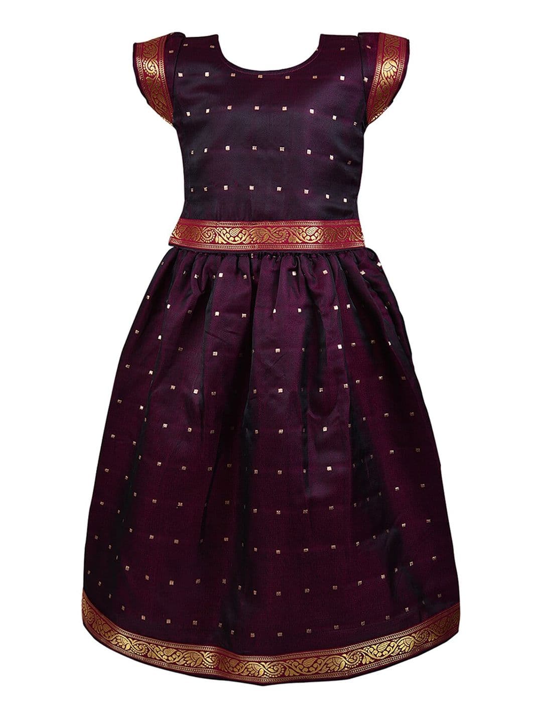 Wish Karo Girls Purple & Red Embroidered Ready to Wear Lehenga & - view 1