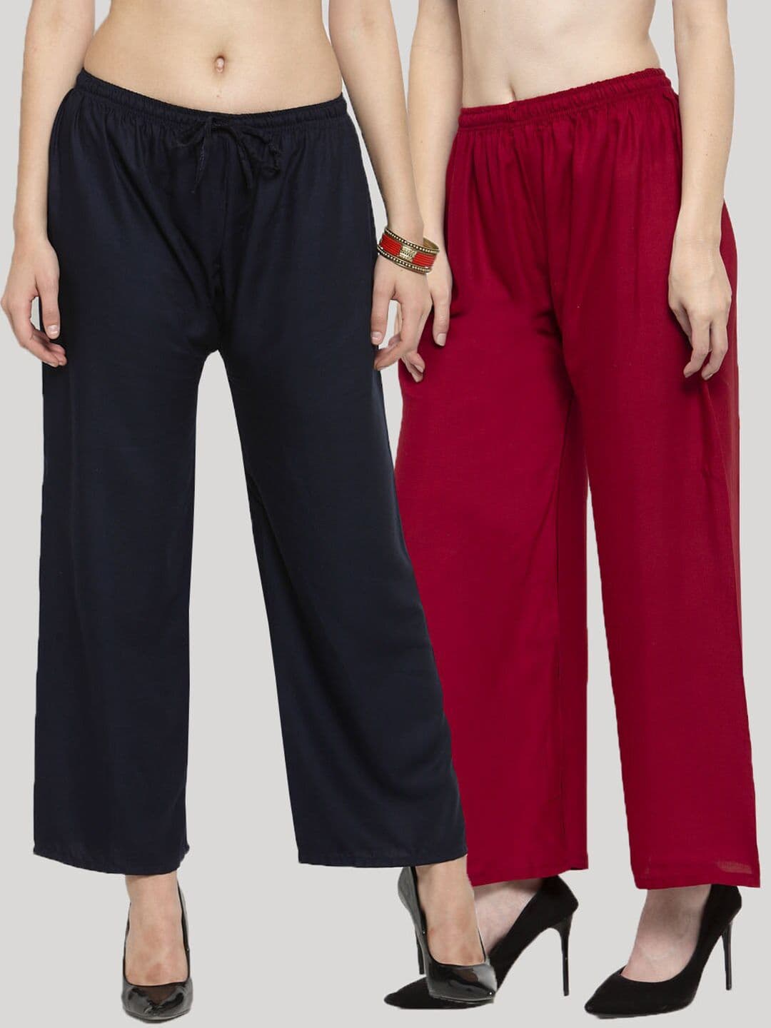 Clora Creation Women Black & Maroon Pack Of 2 Solid Palazzos - view 1