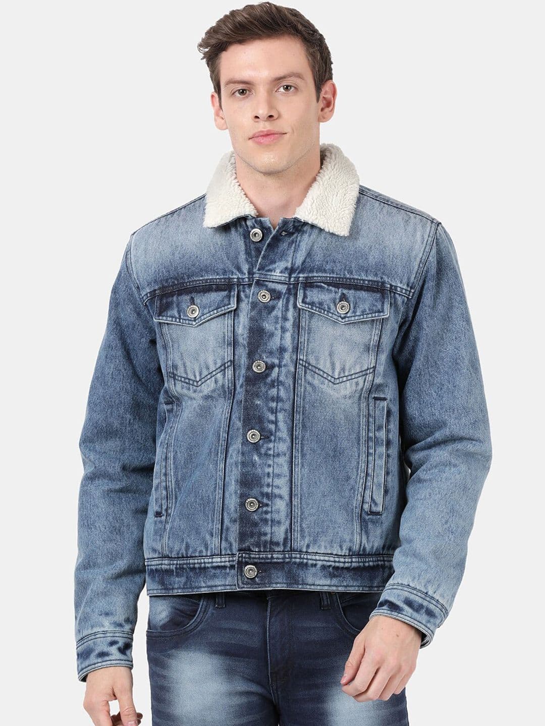 t-base Men Blue Washed Denim Jacket - view 1