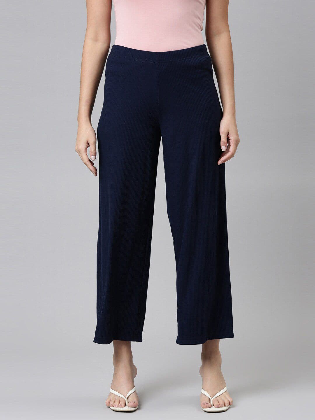 Go Colors Women Navy Blue Knitted Palazzos - view 1