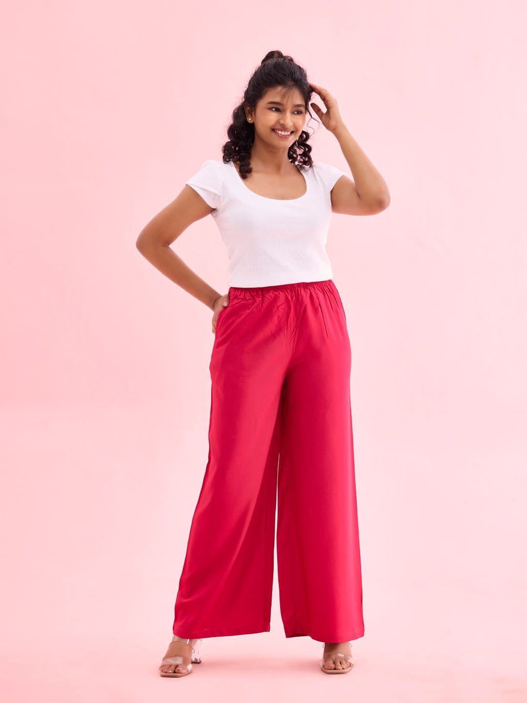 Go Colors Women Pink Flared Palazzos - view 1