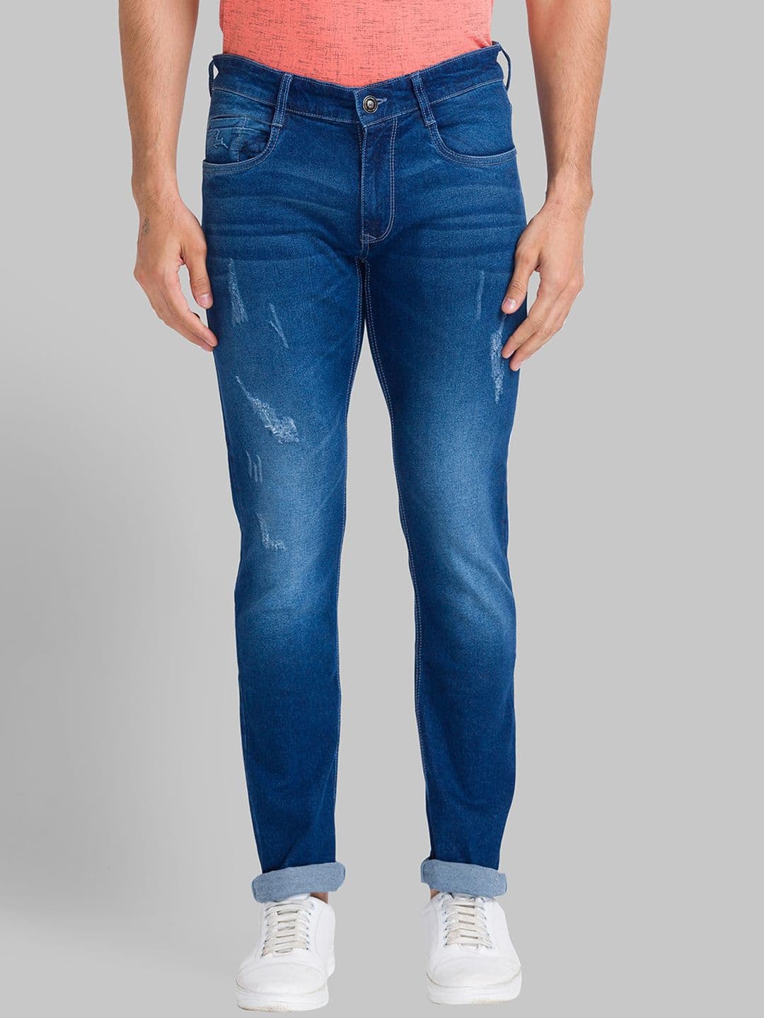 Parx Men Blue Tapered Fit Low Distress Light Fade Jeans - view 1