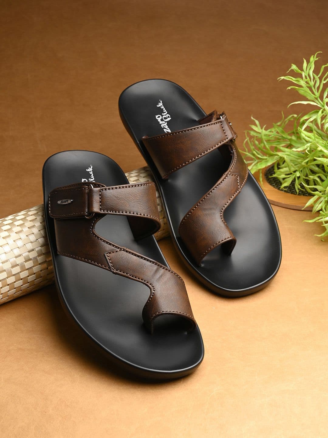 Azzaro Black Men Brown Flip Flops - view 1