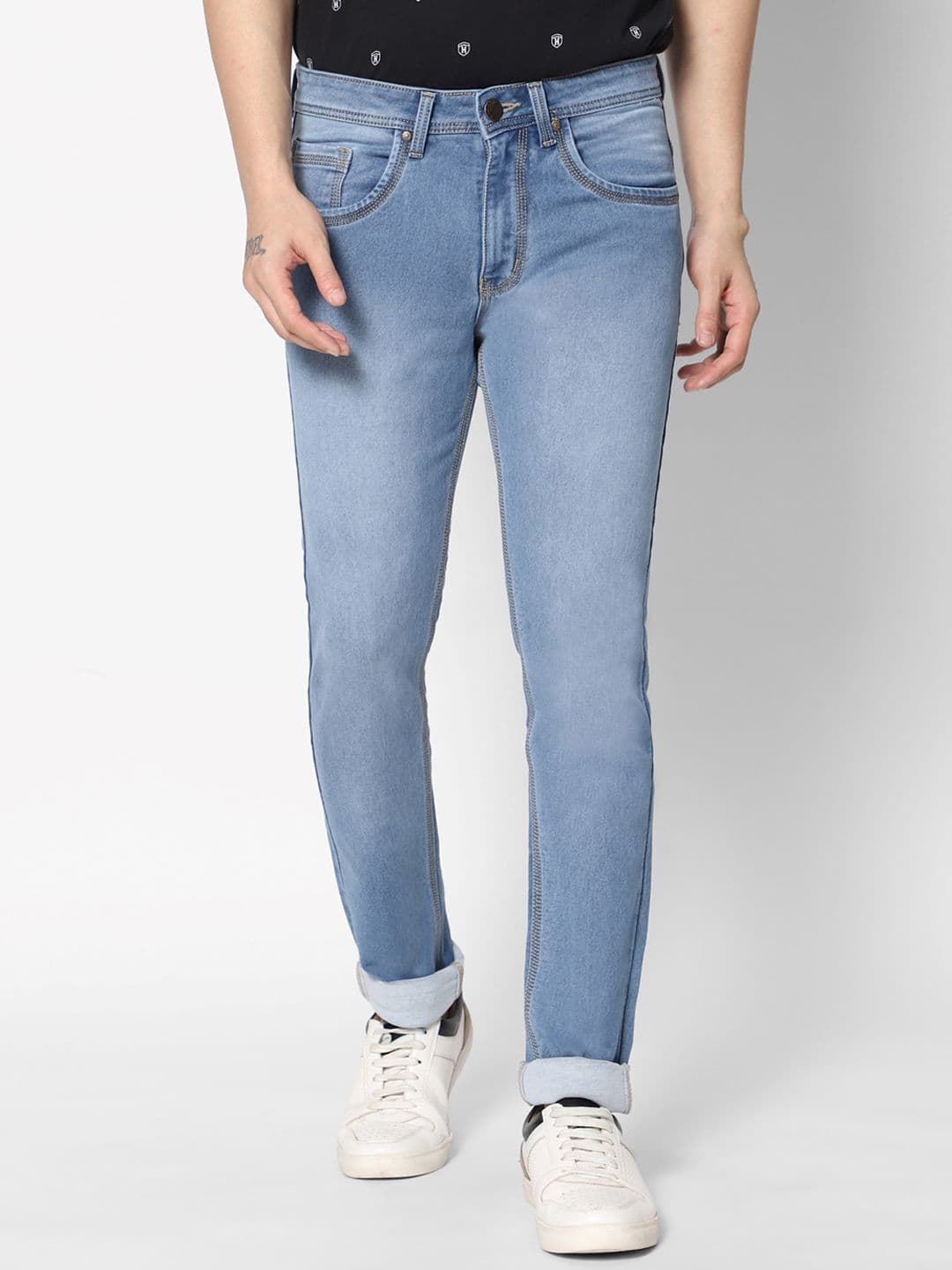 HJ HASASI Men Blue Heavy Fade Stretchable Jeans - view 1