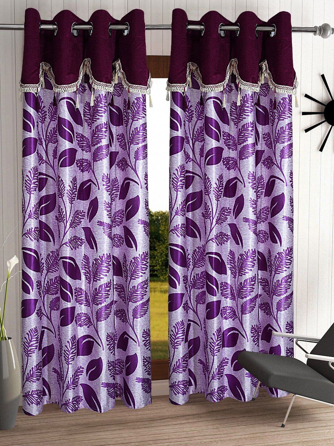 Cortina Purple & Burgundy Set of 2 Floral Door Curtain - view 1