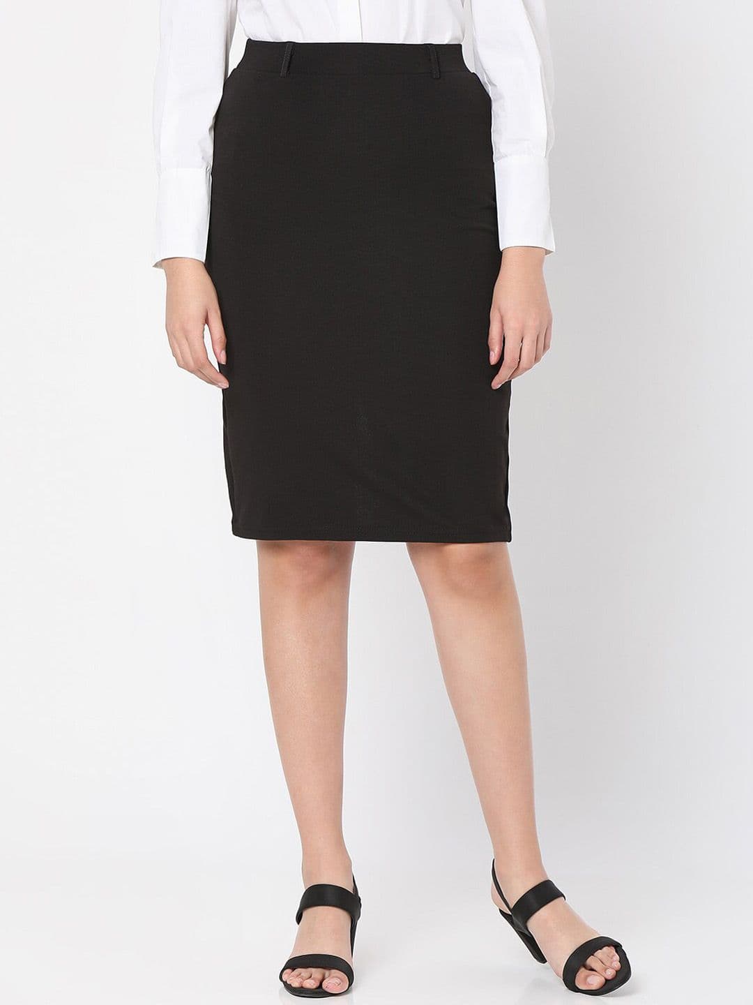 Smarty Pants Women Black Solid Pencil Knee-Length Skirt - view 1