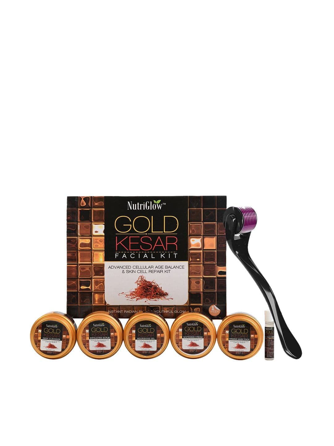 NutriGlow Gold Kesar Facial Kit For Skin Cell Repair with Derma Roller - 250 g + 10 ml - view 1