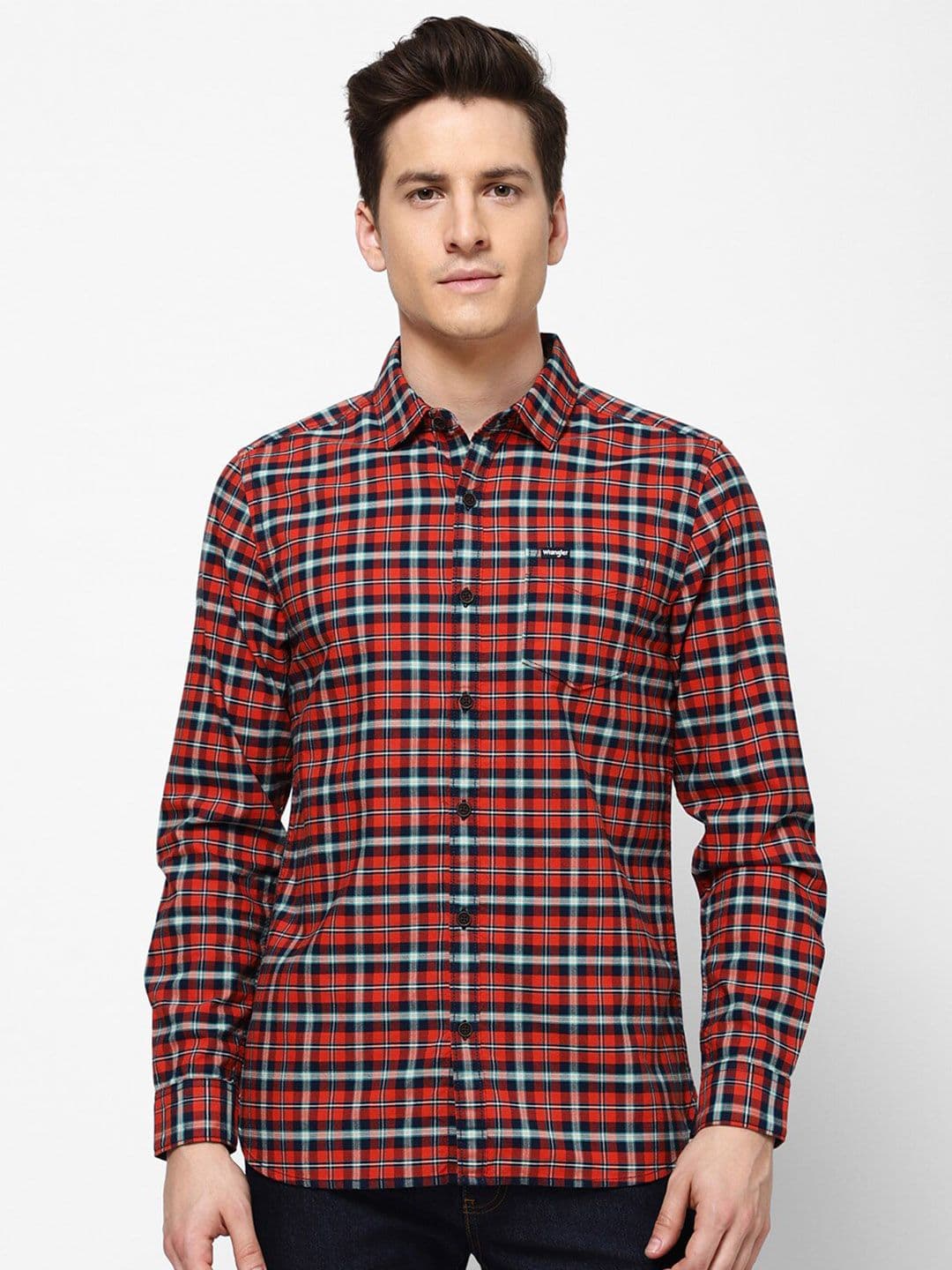 Wrangler Men Orange Slim Fit Checked Casual Shirt - view 1