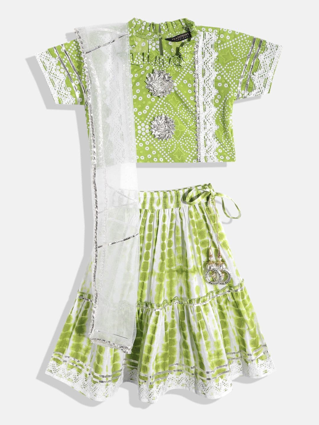 Readiprint Girls Green & White Embellished Ready to Wear Lehenga & Blouse With Dupatta - view 1