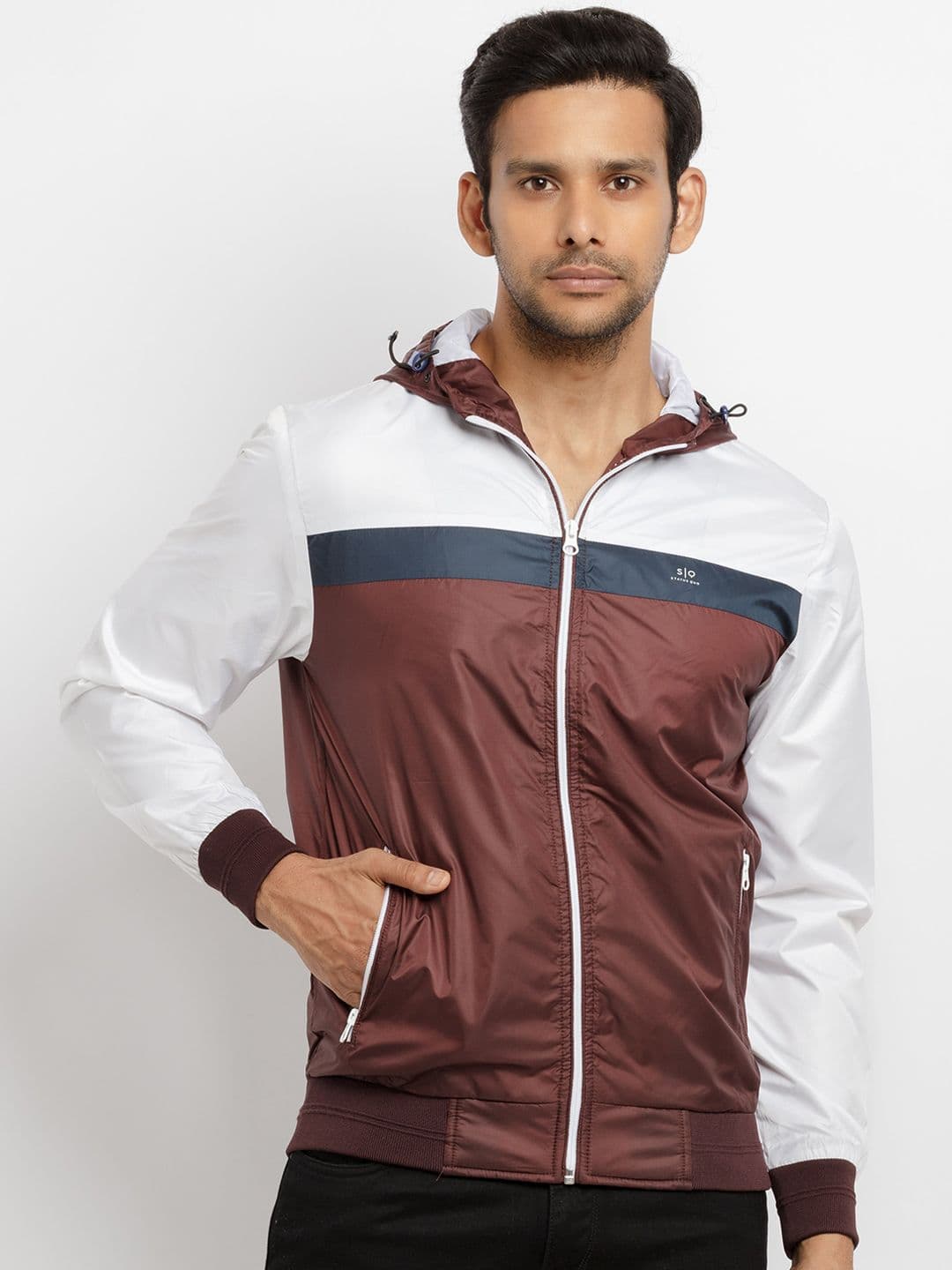 Status Quo Men Maroon Colourblocked Bomber Jacket - view 1