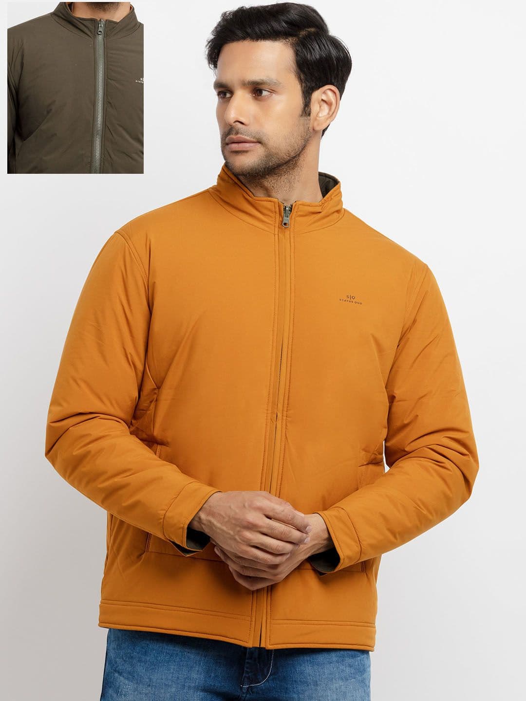 Status Quo Men Yellow Solid Reversible High Neck Padded Jacket - view 1