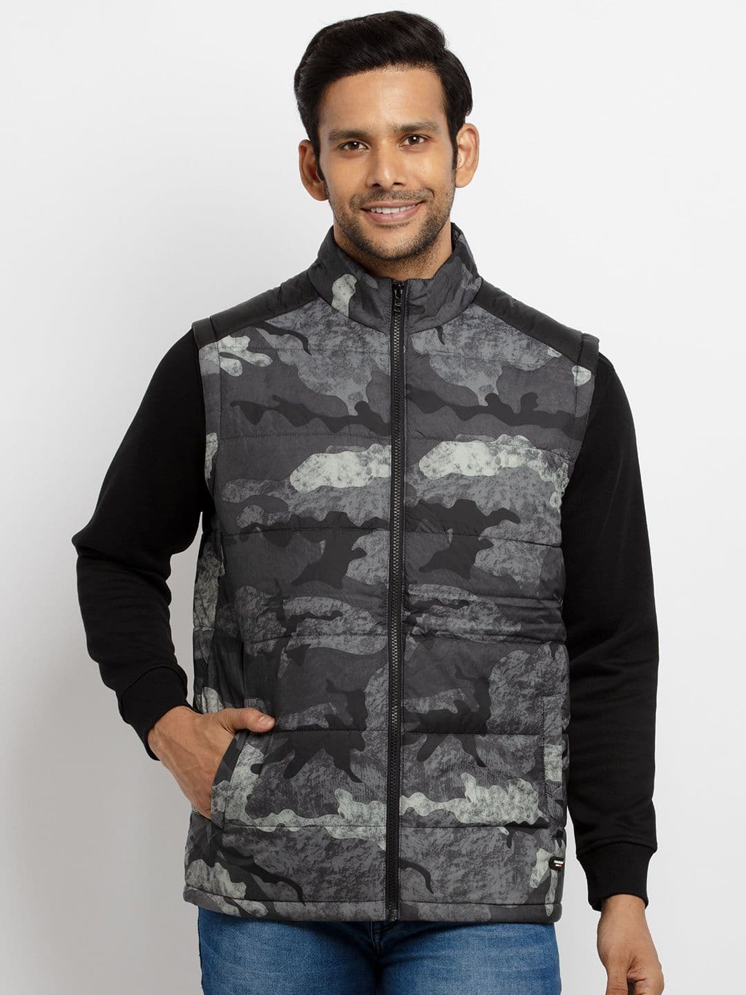 Status Quo Men Grey Camouflage Padded Jacket - view 1