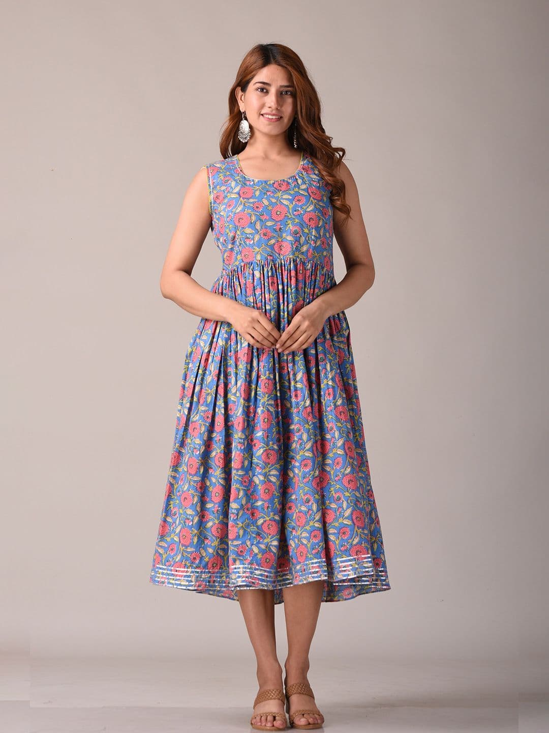 KANNAHI Women Floral Cotton Midi Dress - view 1