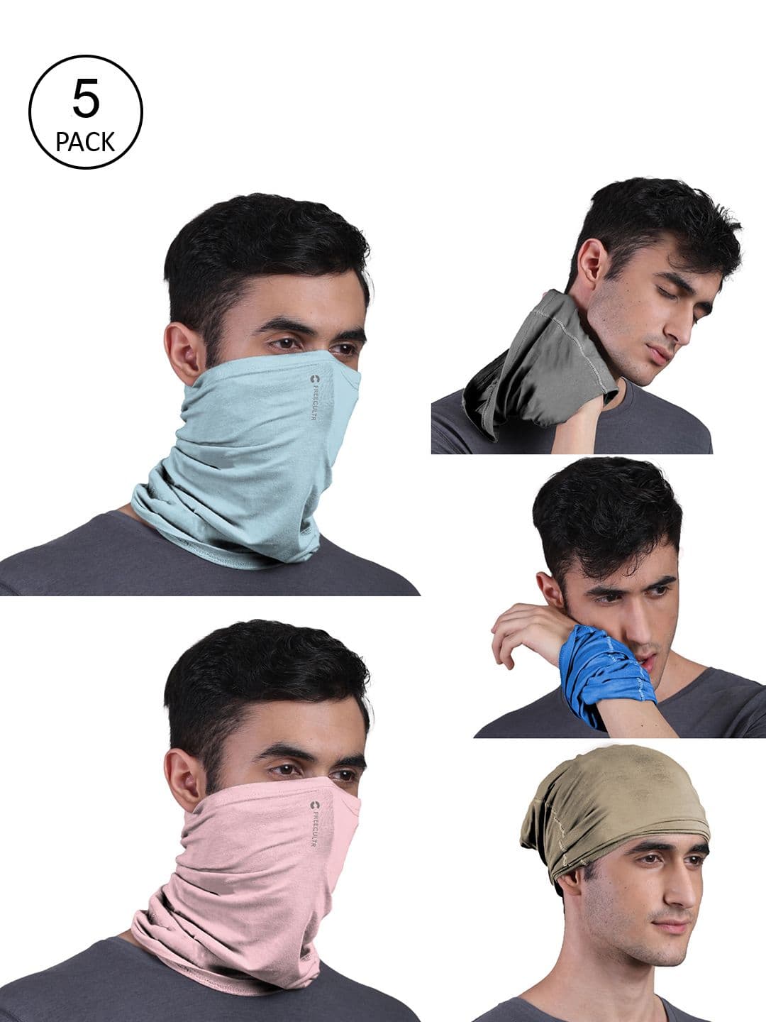 FREECULTR Pack of 5 Anti Microbial Multipurpose Bamboo Bandana