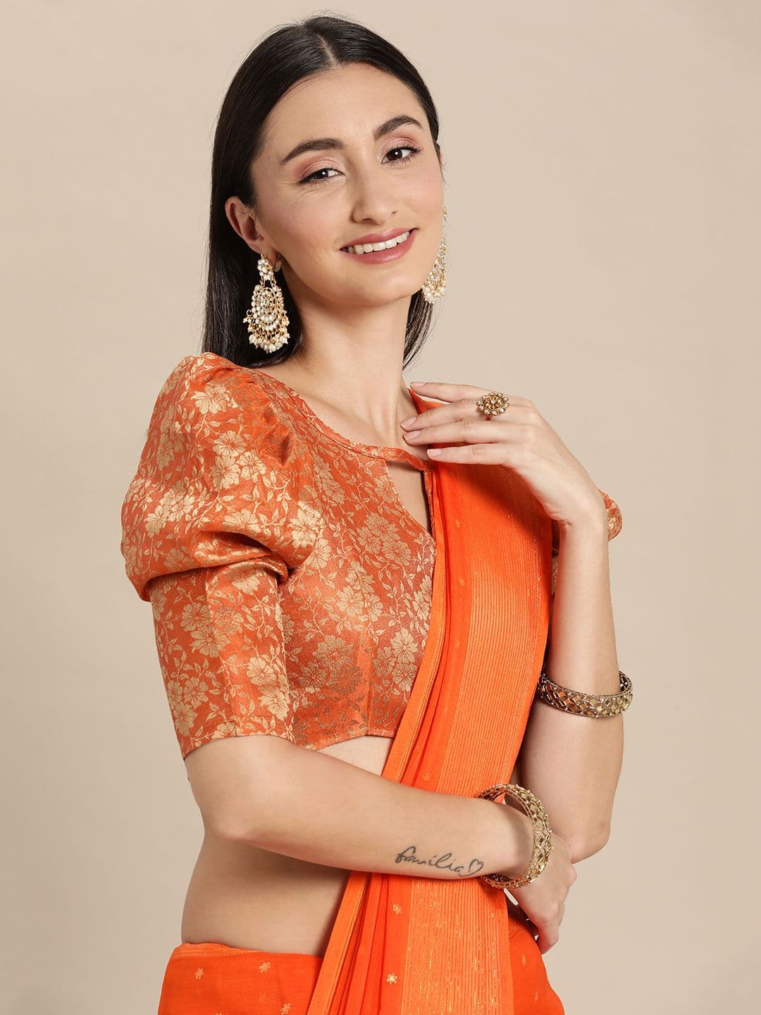 Mitera Orange Pure Chiffon Saree - view 1