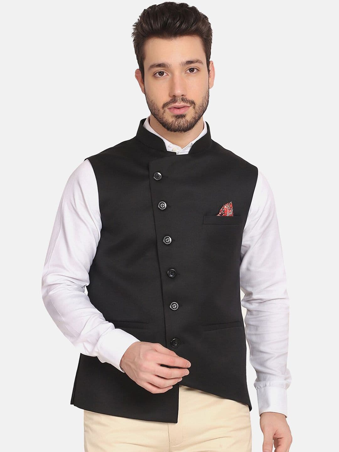 TAHVO Men Black Solid Nehru Jackets - view 1