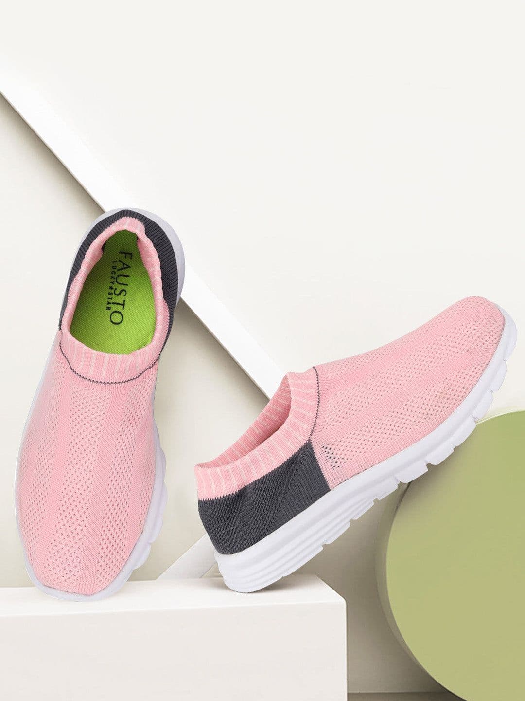 FAUSTO Women Pink Mesh Walking Non-Marking Sports Shoes - view 1