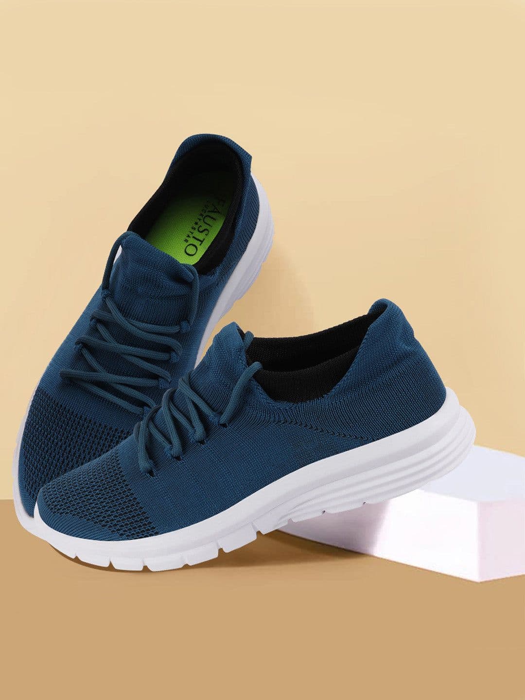 FAUSTO Men Blue Mesh Running Non-Marking Shoes - view 1
