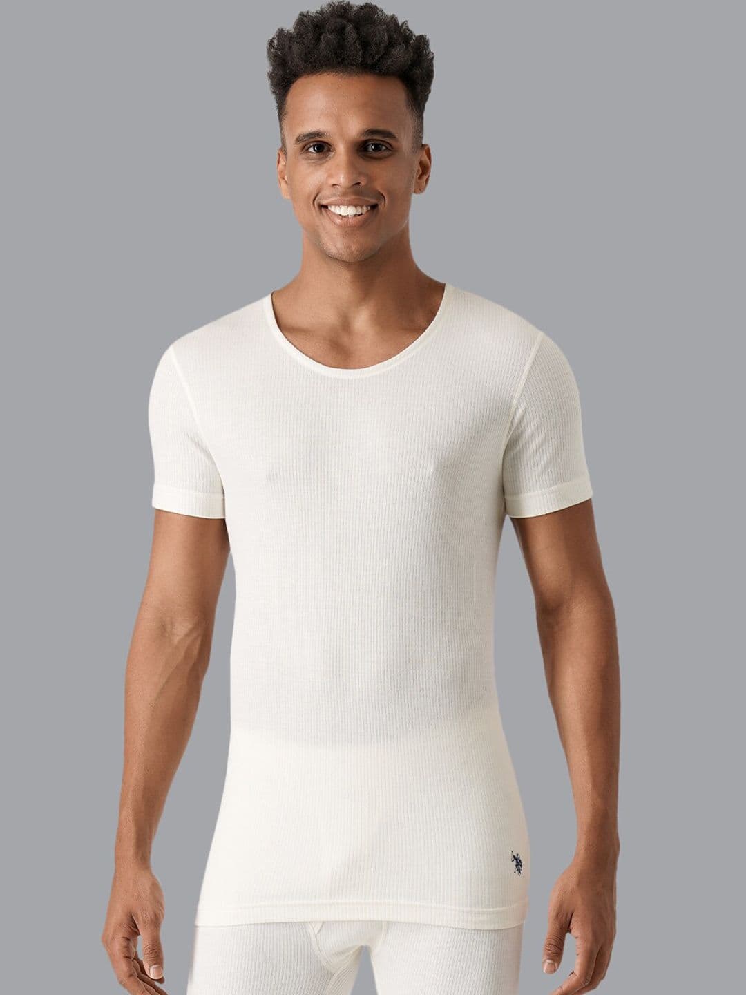 U.S. Polo Assn. Men Beige Patterned Cotton Thermal Tops - view 1