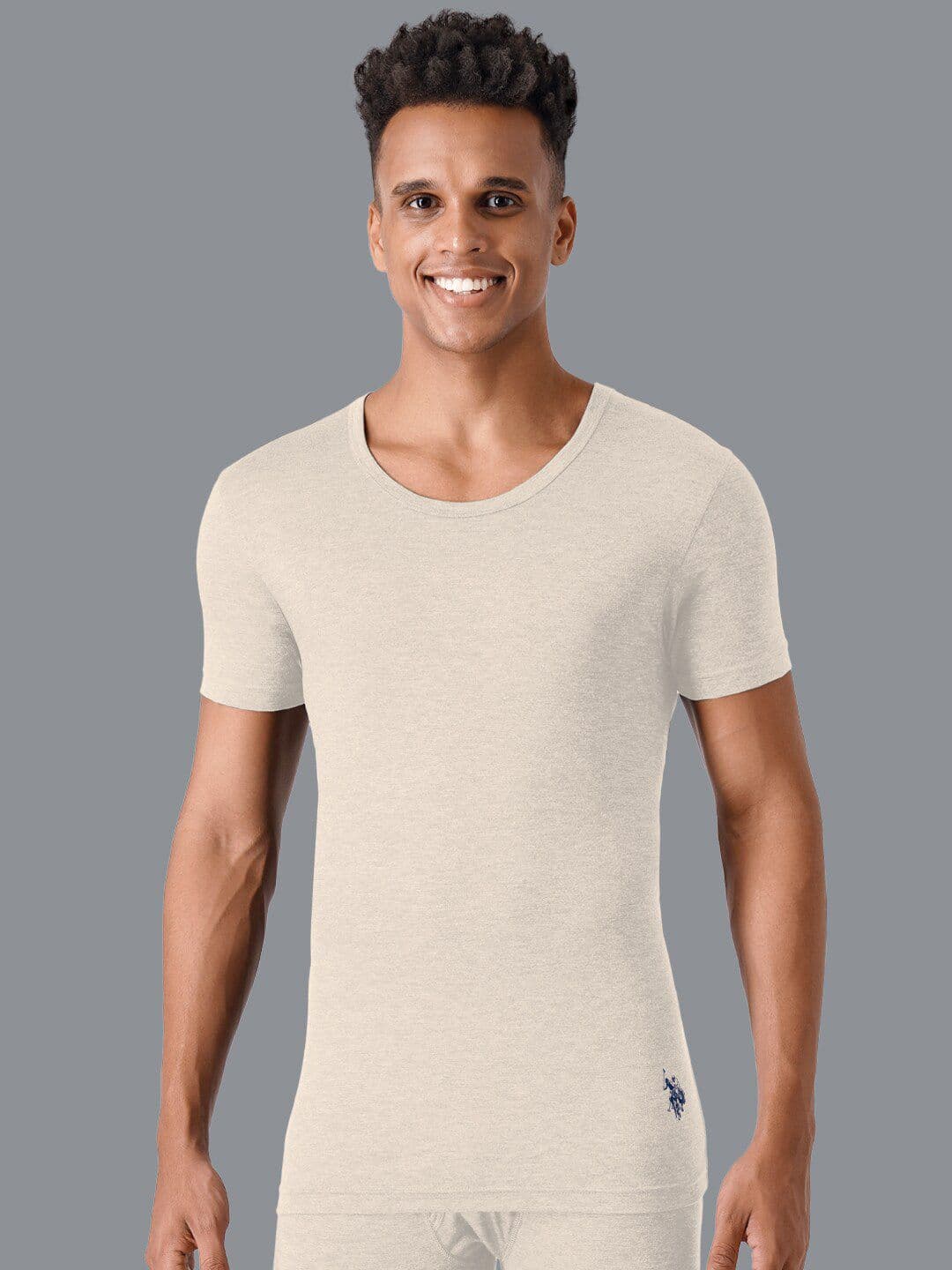 U.S. Polo Assn. Men Beige Colored Solid Thermal Tops - view 1