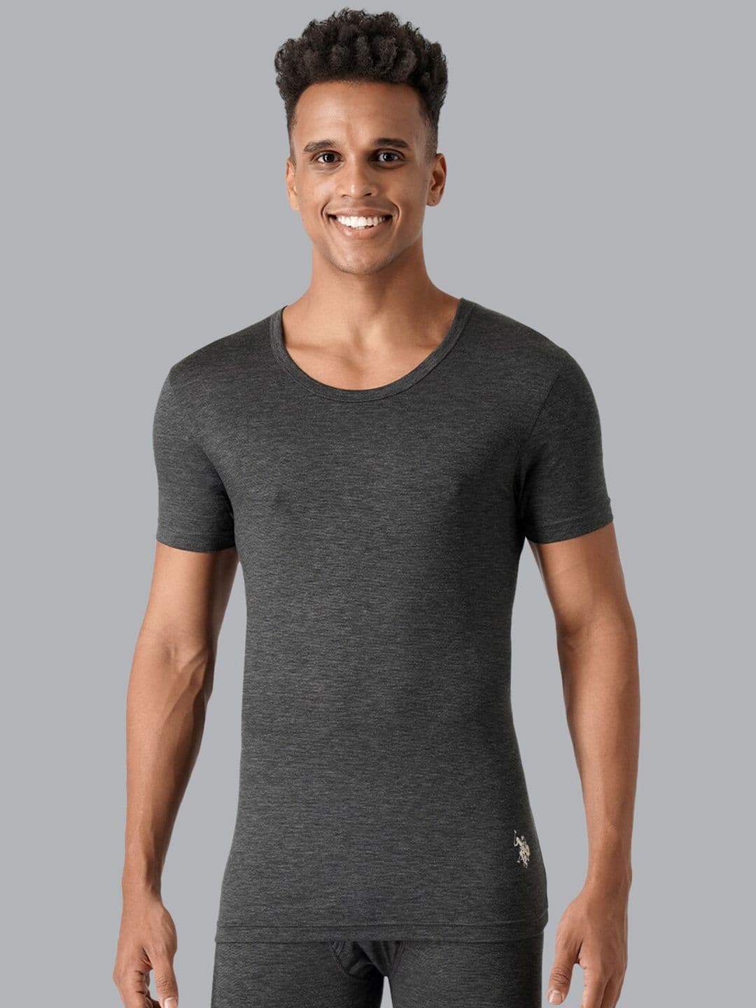 U.S. Polo Assn. Men Grey Solid Thermal Tops - view 1