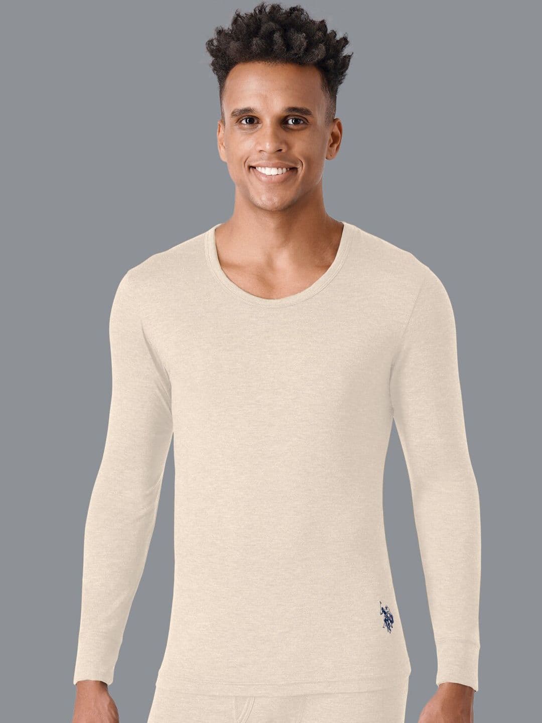 U.S. Polo Assn. Men Beige Solid Thermal Tops - view 1