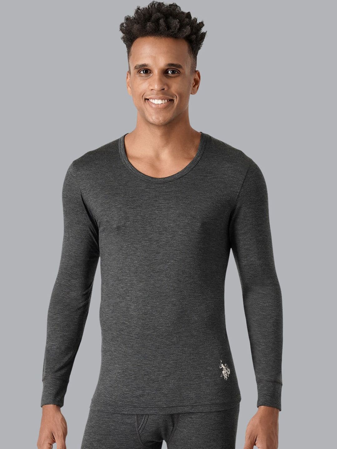U.S. Polo Assn. Men Grey Solid Thermal Top - view 1