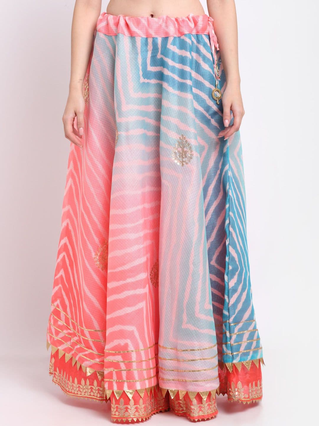 SOUNDARYA Women Blue Striped Cotton Flared Maxi Skirts - view 1