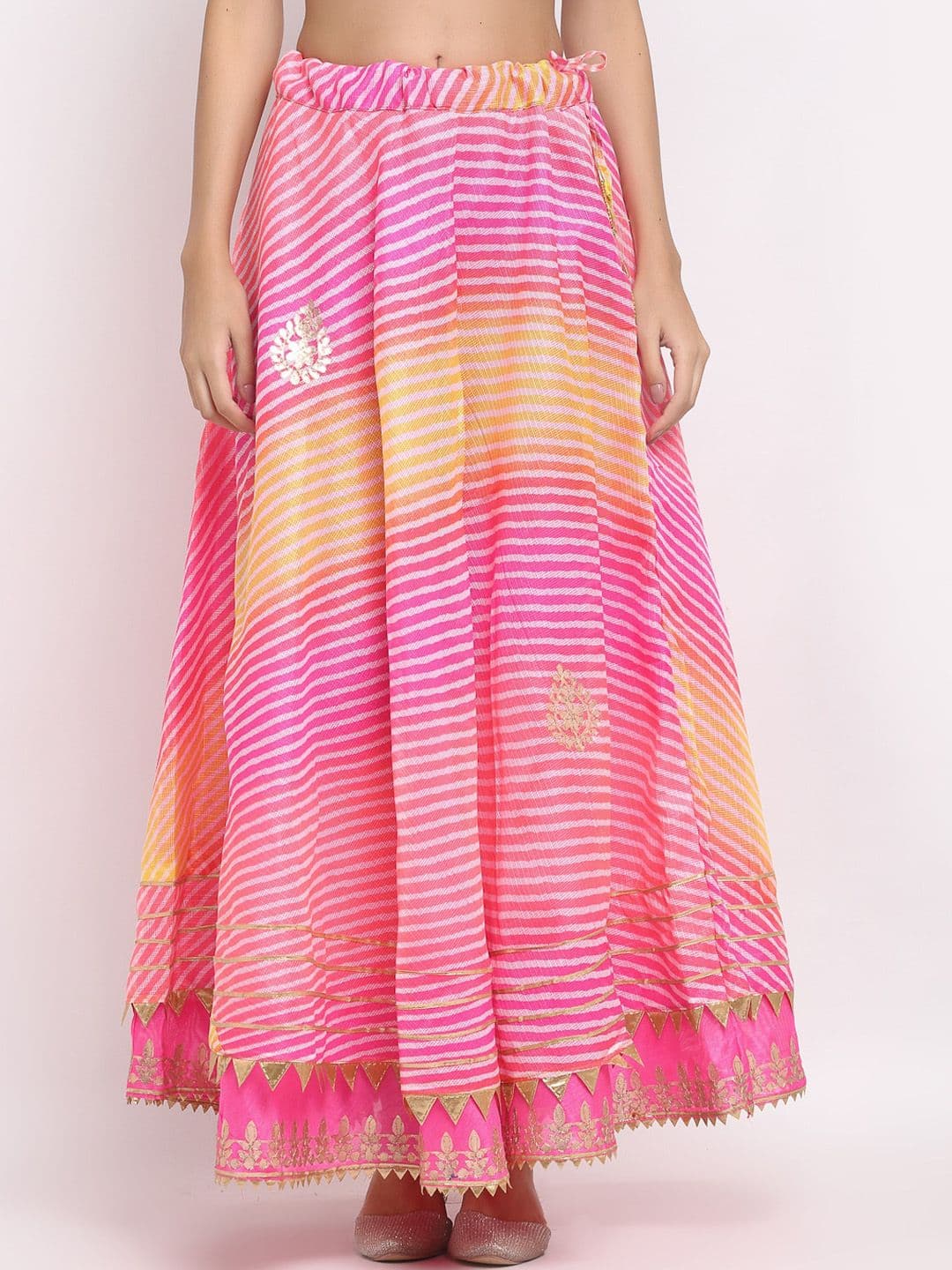 SOUNDARYA Women Pink Striped Cotton Flared Maxi Skirt - view 1