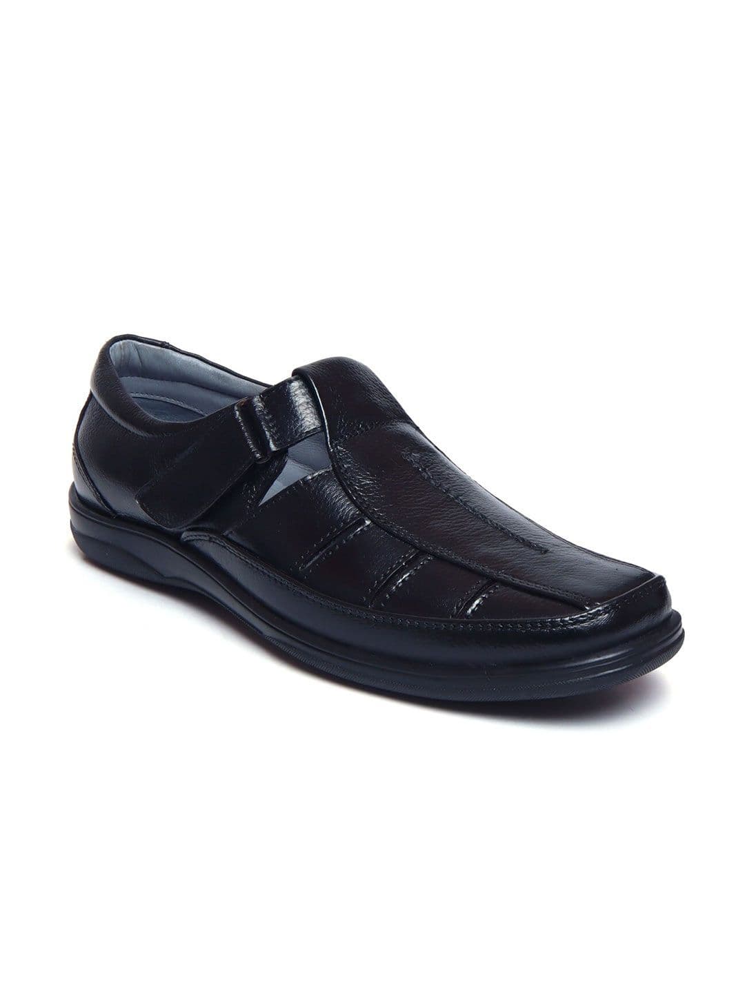 Zoom Shoes Men Black Leather Shoe-Style Sandals - view 1