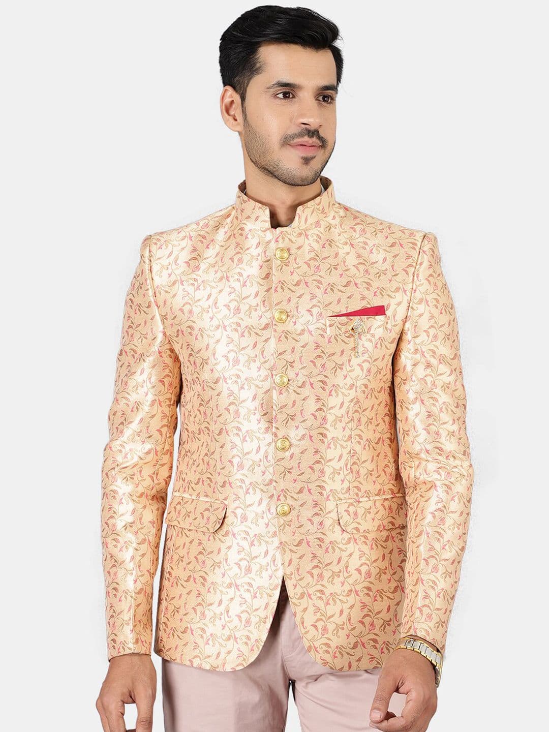 Wintage Men Gold-Coloured Banarasi Single-Breasted Blazer - view 1