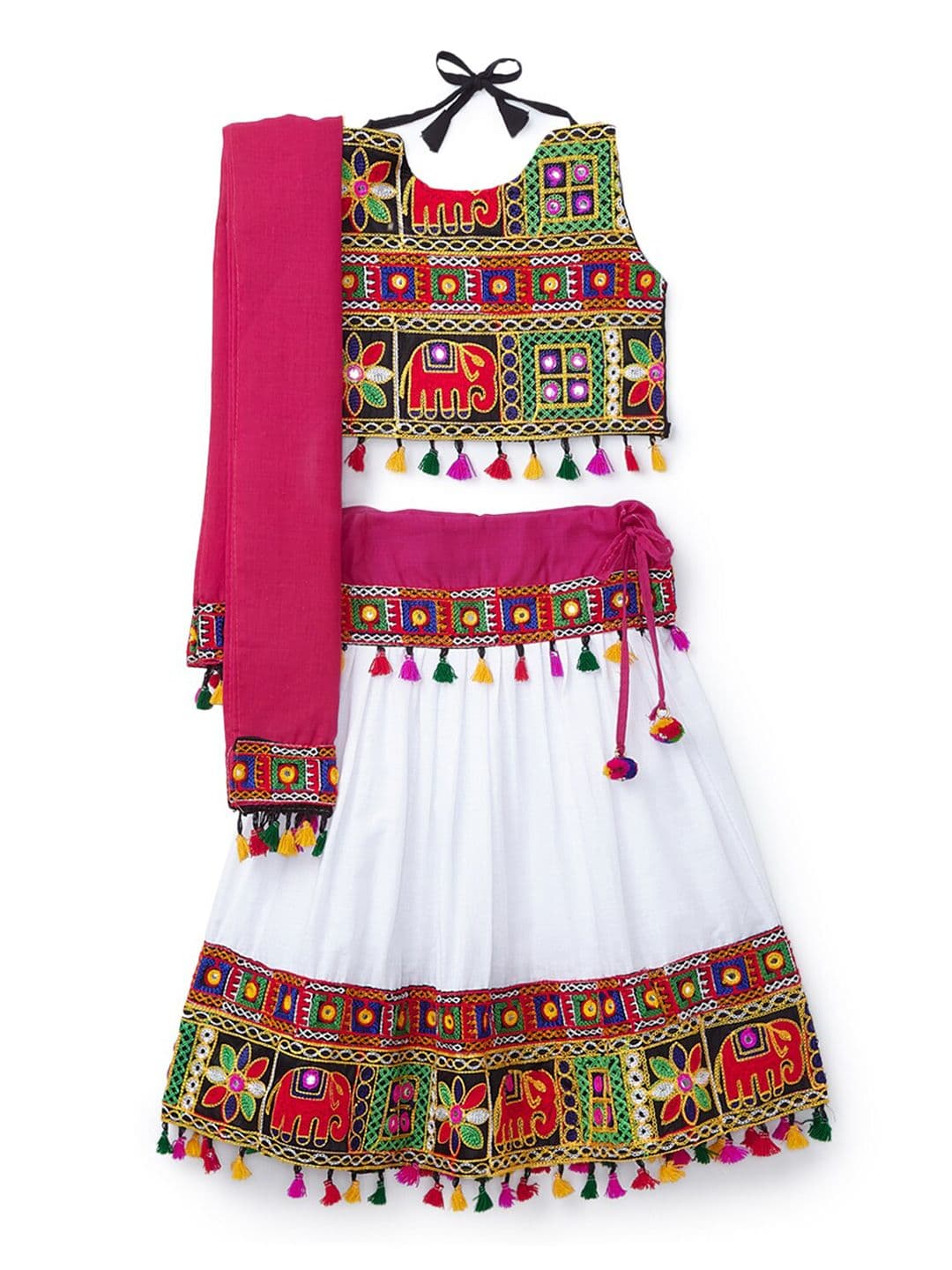 BANJARA INDIA Girls White & Black Embroidered Thread Work Ready to Wear Lehenga & Blouse With Dupatta - view 1