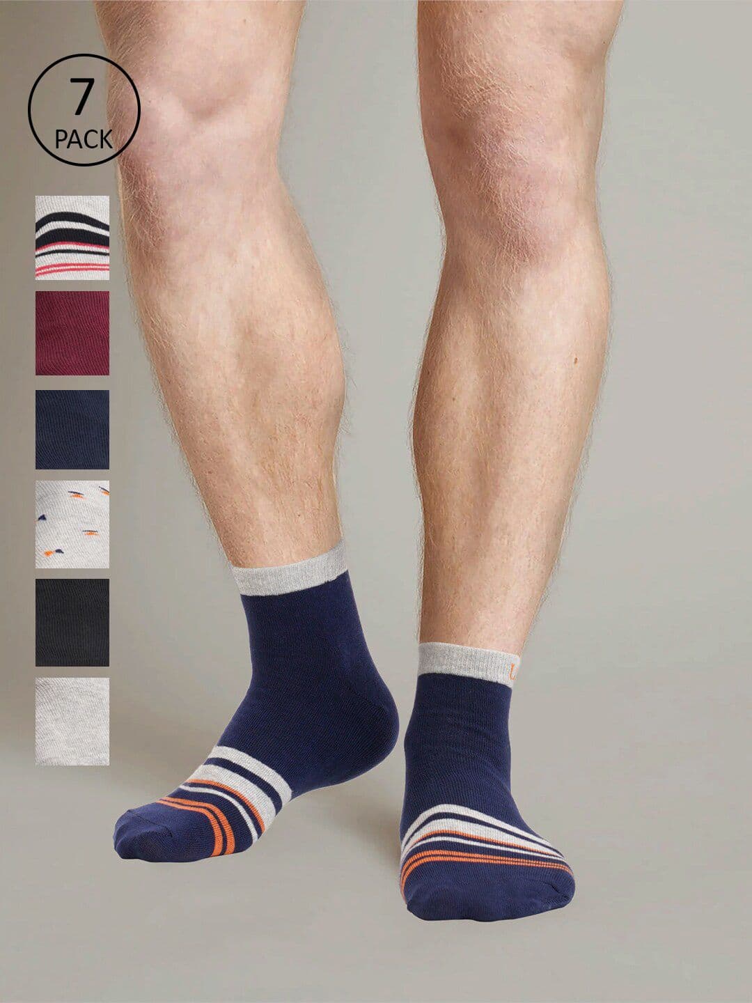 U.S. Polo Assn. Men Pack Of 7 Assorted Cotton Ankle-Length Socks -ASSORTED I646 - view 1