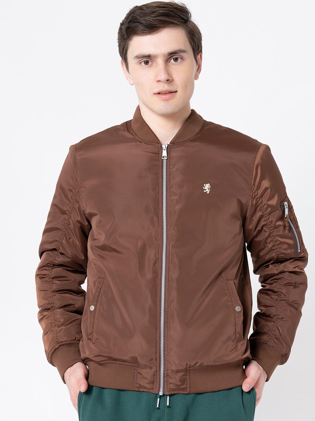 Red Tape Men Brown Polyester Stand Collar Bomber Jacket - view 1