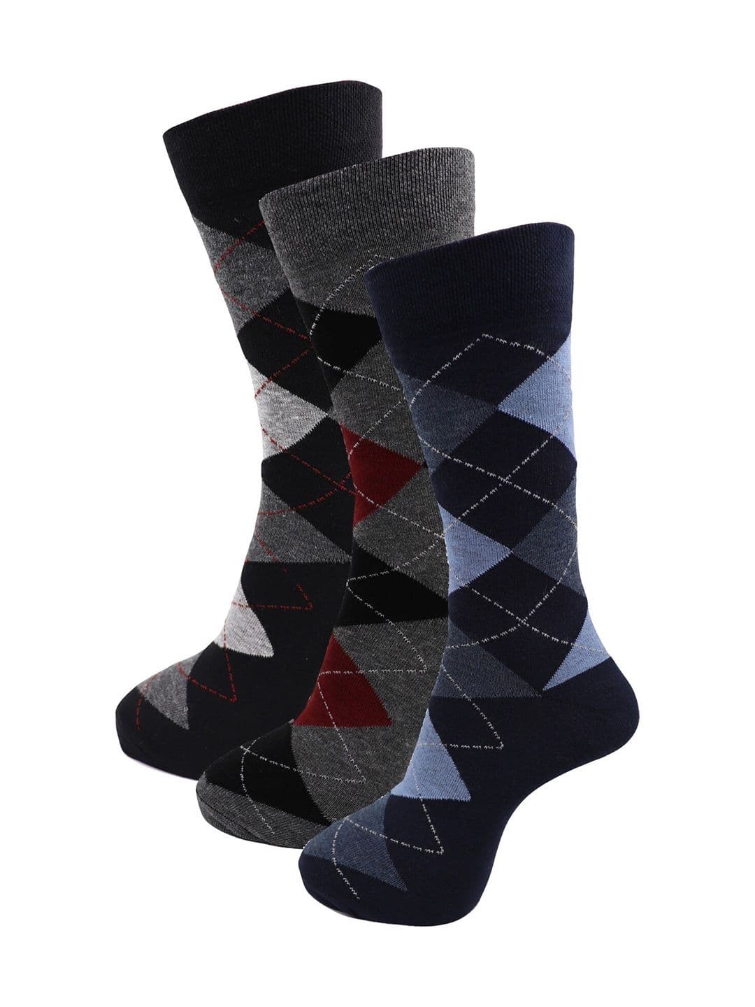 RC. ROYAL CLASS Men Pack of 3 Navy Blue & Black Patterned Calf-Length Socks - view 1