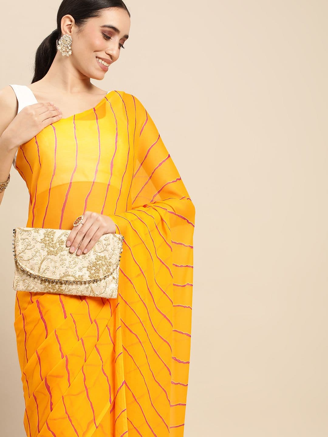 Rani Saahiba Yellow & Pink Leheriya Saree - view 1