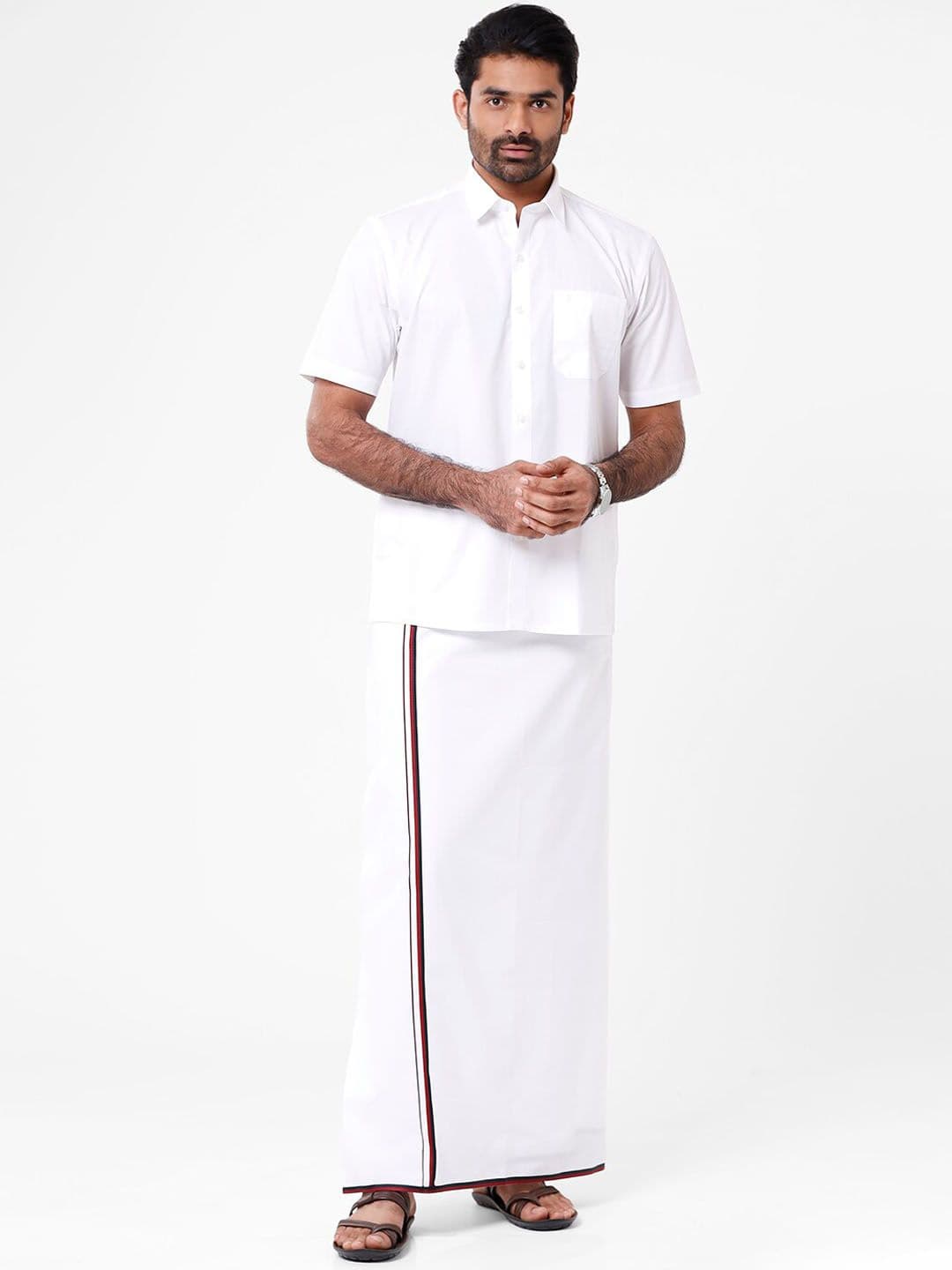 Ramraj Men Cotton White Solid DMK Party Political Single Layer Dhoti - view 1