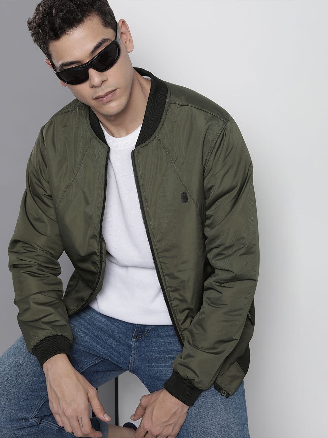 The Indian Garage Co Men Slim Fit Zip-Front Bomber Jacket with Zip Pockets - view 1