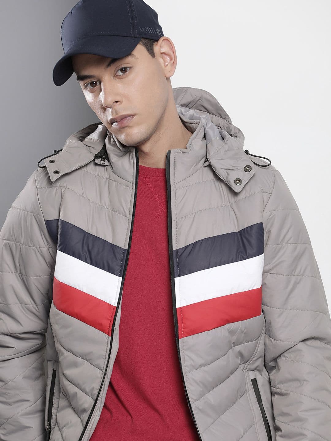 The Indian Garage Co Men Colourblock Puffer Jacket with Detachable Hood - view 1