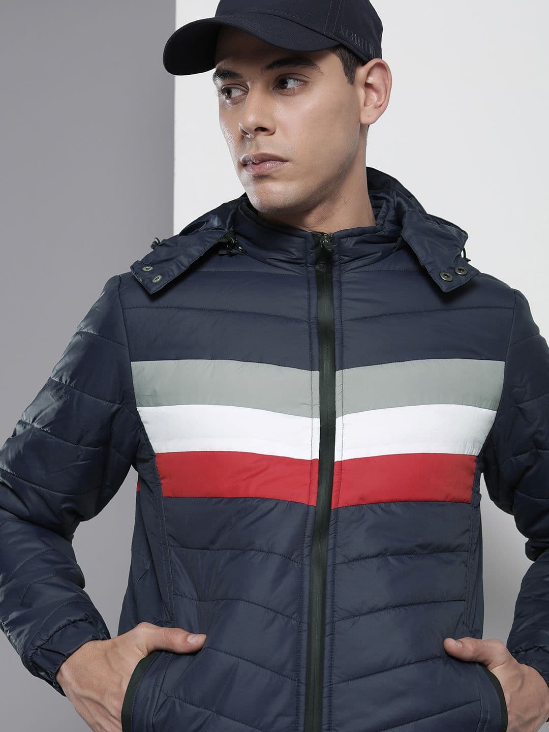 The Indian Garage Co Men Colourblock Puffer Jacket with Detachable Hood - view 1