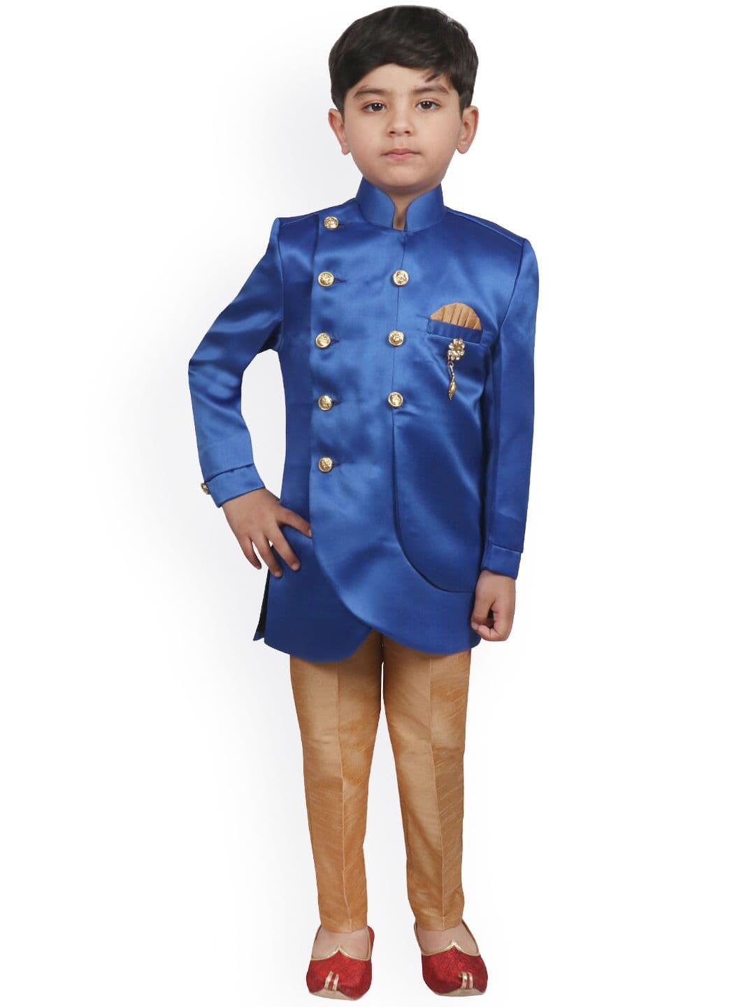 SG YUVRAJ Boys Blue & Gold Embellished Sherwani Set - view 1