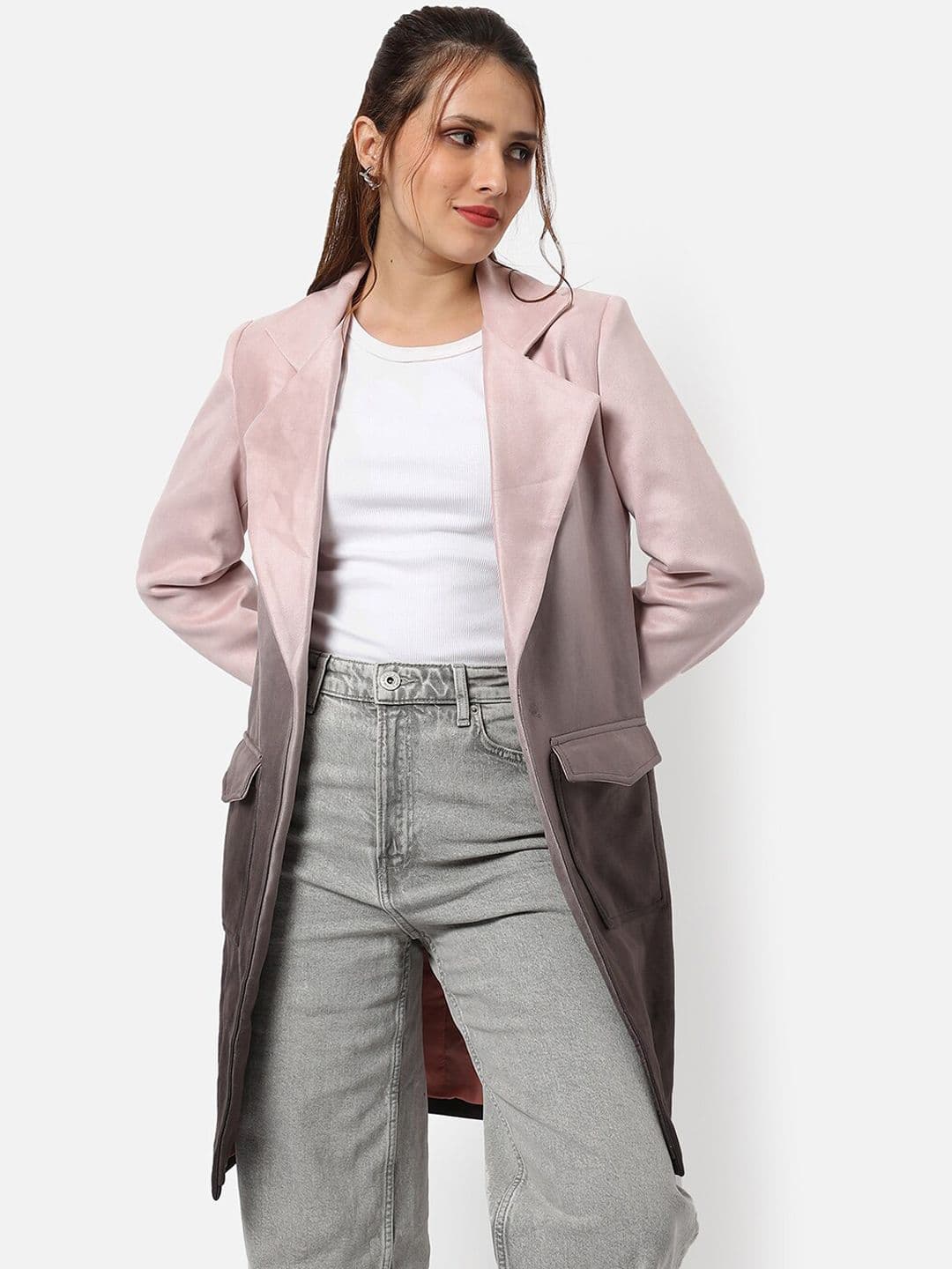 PINACOLADA Women Pink & Brown Self Design Overcoats - view 1