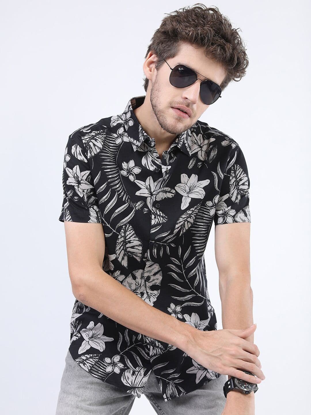 HIGHLANDER Men Black Slim Fit Floral Printed Casual Shirt - view 1