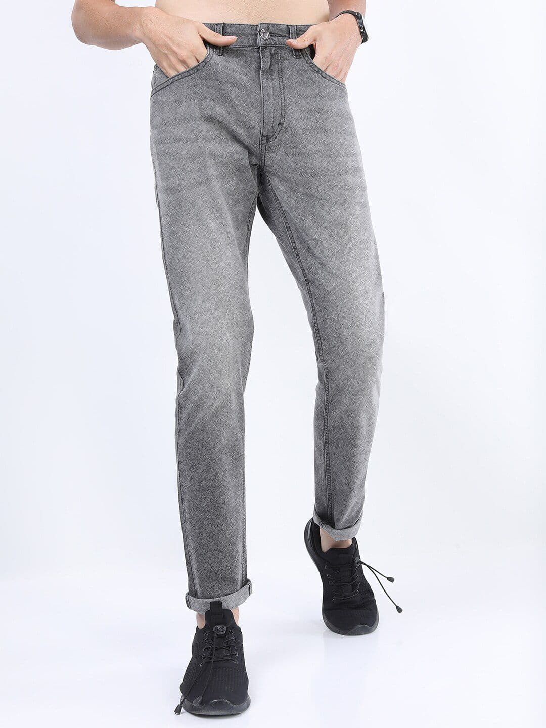 HIGHLANDER Men Grey Solid Tapered Fit Heavy Fade Stretchable Jeans - view 1