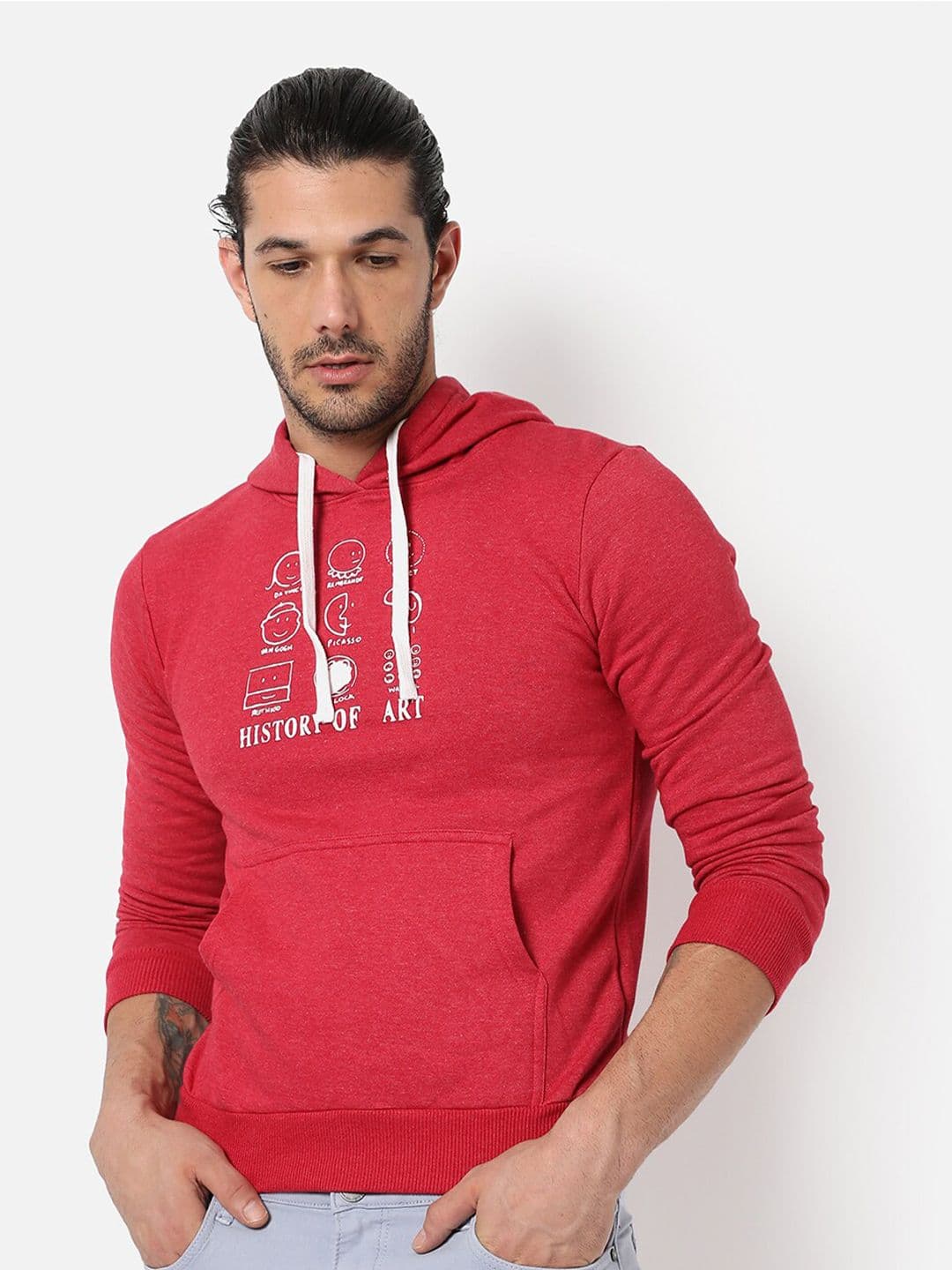CAHOOT Men Red Hooded Cotton Sweatshirt - view 1