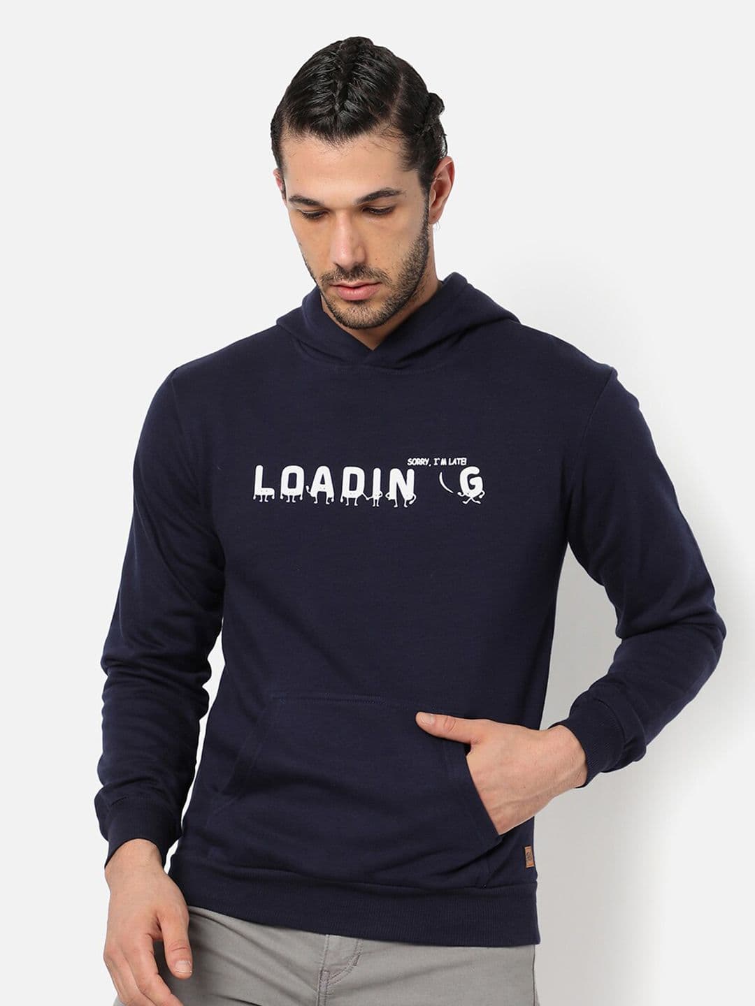 CAHOOT Men Navy Blue Printed Hooded Cotton Sweatshirt - view 1