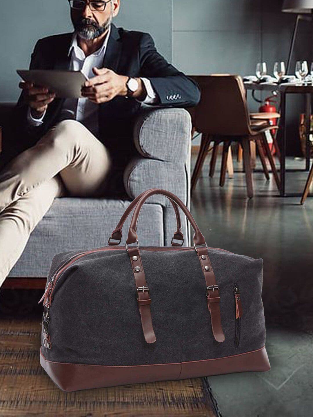 FUR JADEN Black & Brown Solid Duffel Bag - view 1