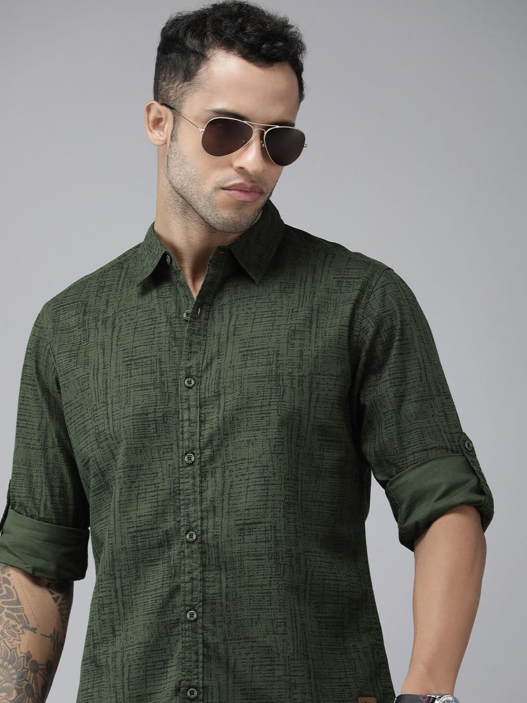 Roadster Men Olive Green Printed Casual Shirt - view 1