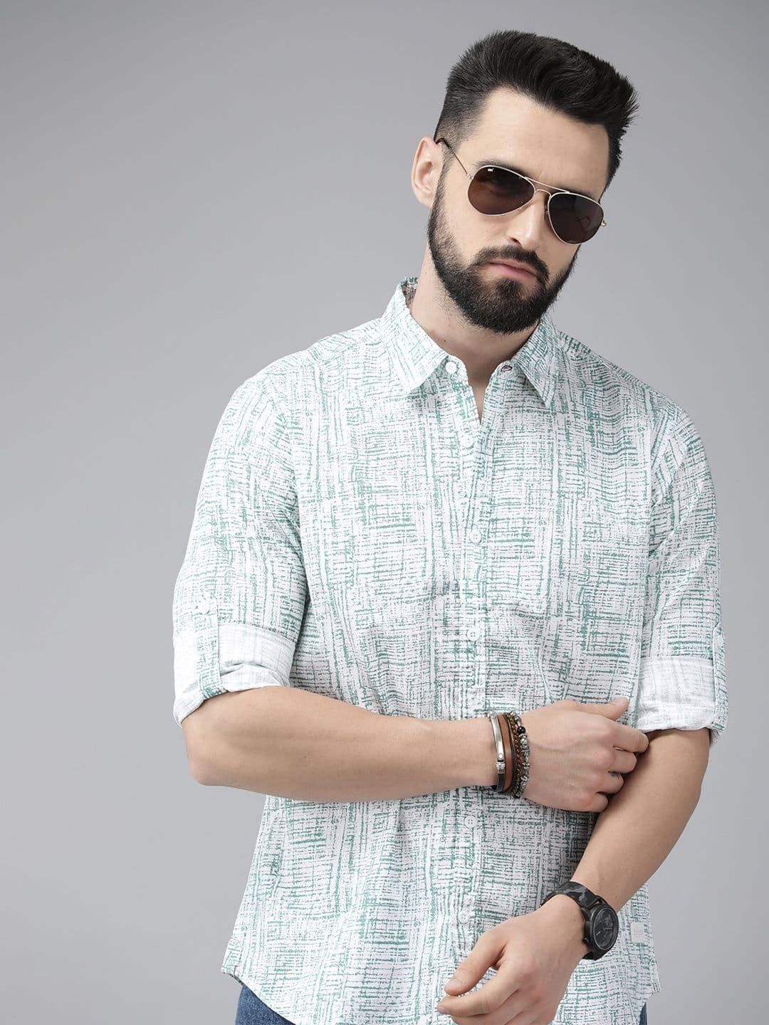 Roadster Men White Pure Cotton Abstract Printed Casual Shirt - view 1